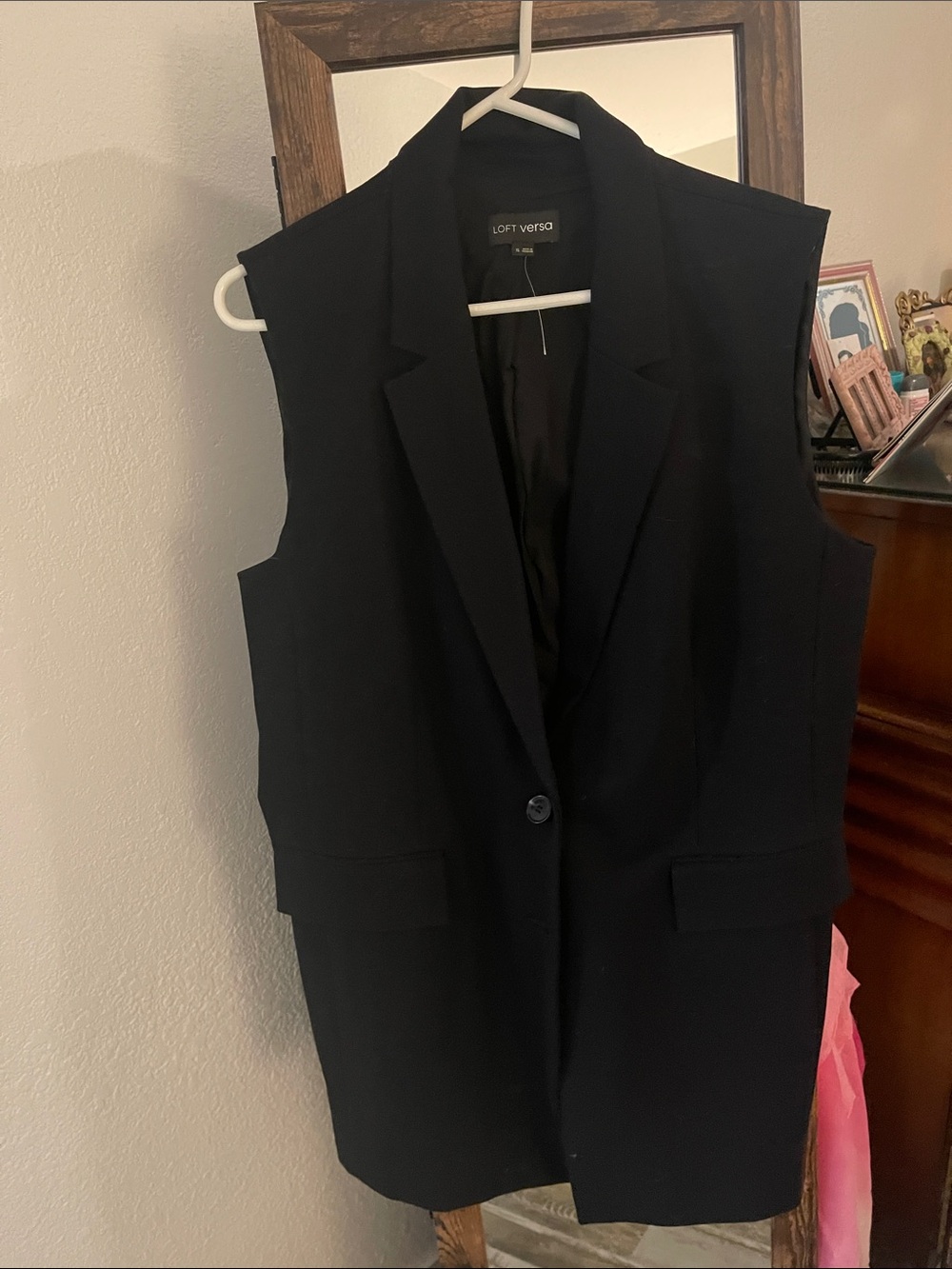LOFT Black Sleeveless Blazer Vest with Notch Lapel